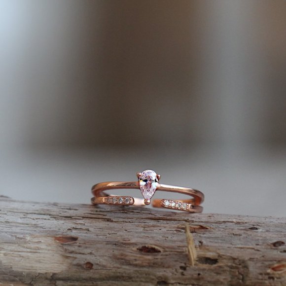 Rose Gold 925 Sterling Silver Beautiful Dainty and Elegant Teardrop Ring - Picture 9 of 11